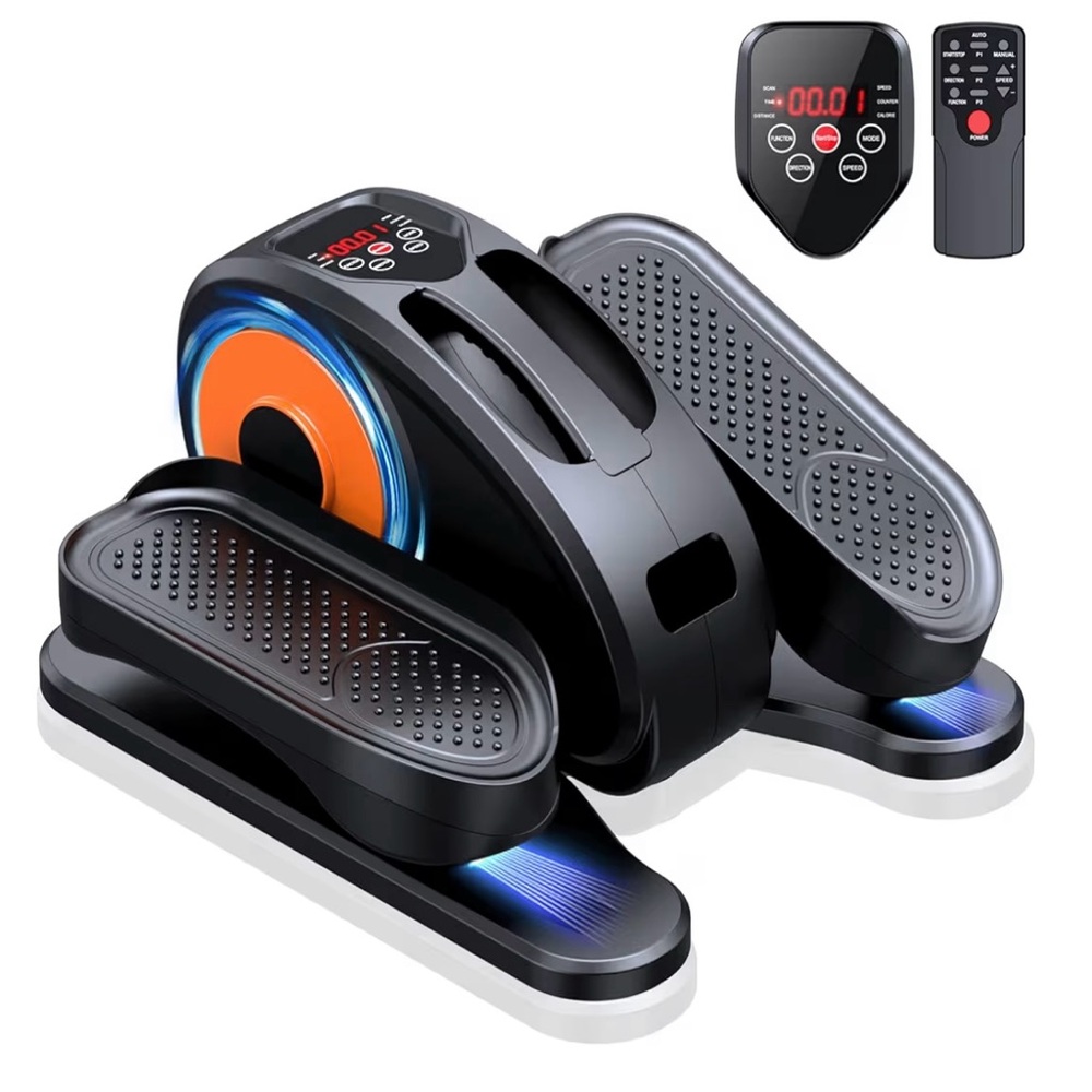 Compact Black and Orange Elliptical Machine
